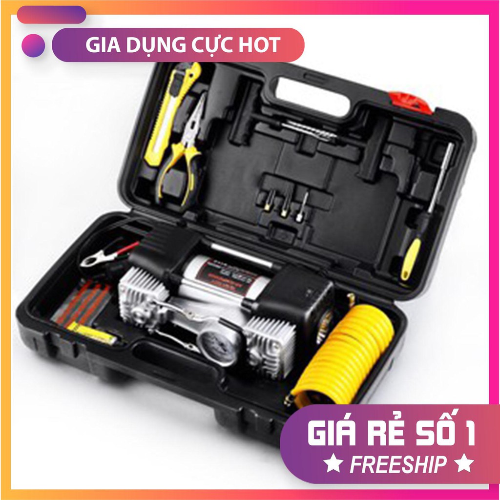 BƠM LỐP Ô TÔ, XE MÁY 2 XI LANH, CÓ KẸP ẮC QUY,CÓ ĐÈN ( Hàng Loại 1 )(bao test)