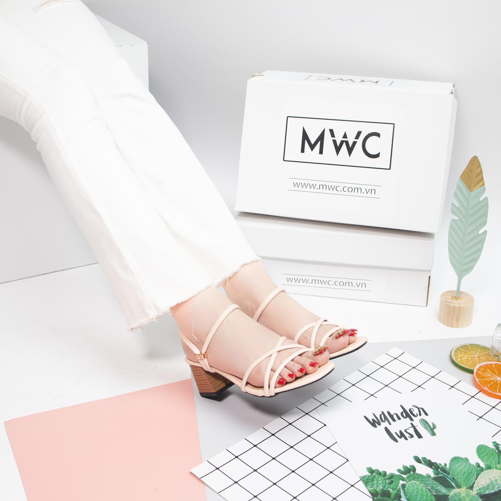 [Mã SKAMFS114M giảm 10% đơn 100K] Giày cao gót nữ dây mảnh gót vuông phối vân gỗ MWC NUCG- 3706