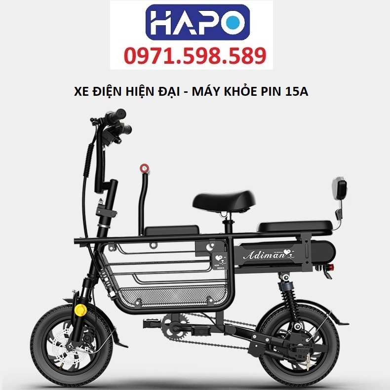 Xe đạp điện, xe đạp điện mini dành cho nam nữ, chắc chắn, bền đẹp không gỉ, pin khỏe 15A, mã HP XD 06