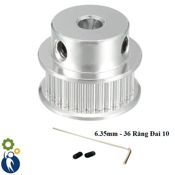 Pulley Trục 6.35mm - 36 Răng Đai 10, dùng dây đai 2gt-10mm