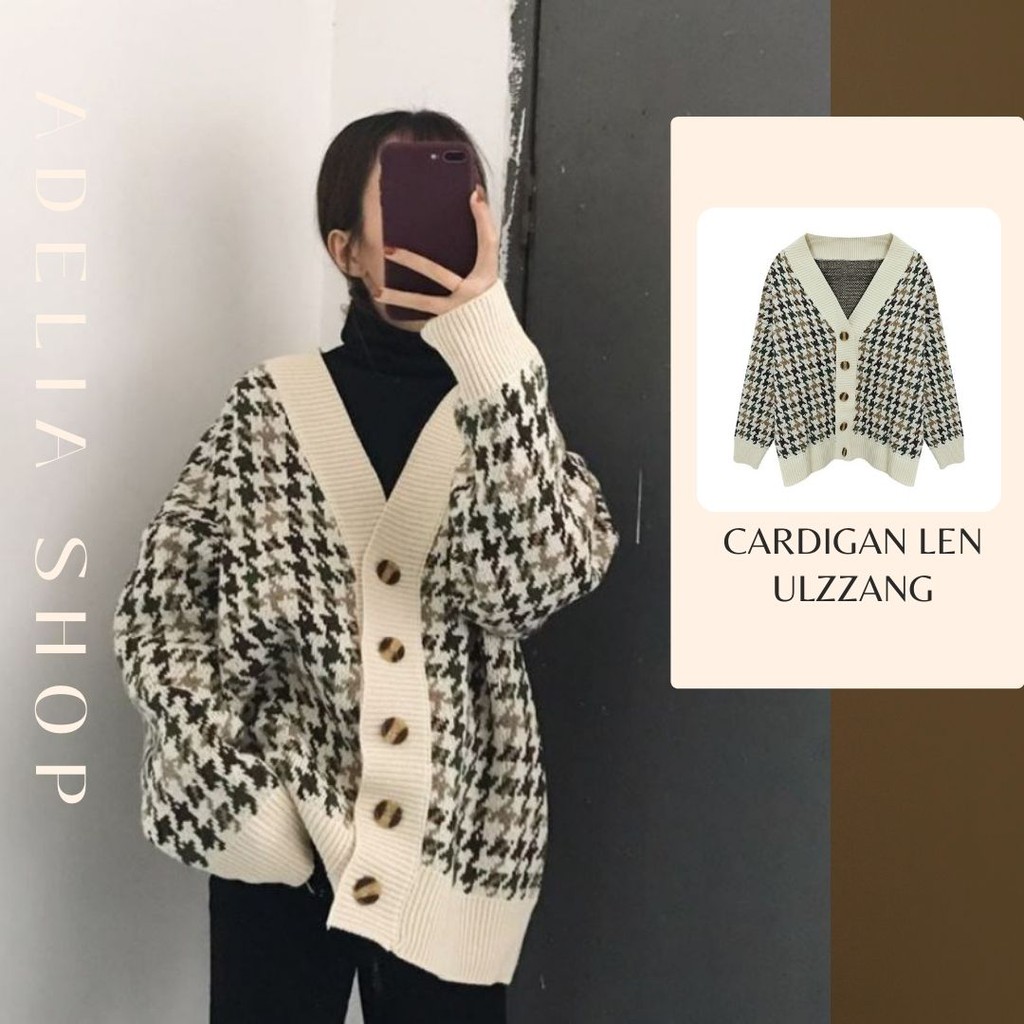 Khoác Cardigan Len | Cardigan Len Nữ Kẻ Sọc Cổ Điển Phong Cách Retro Hàn Quốc, Áo Khoác Siêu Ấm Ulzzang