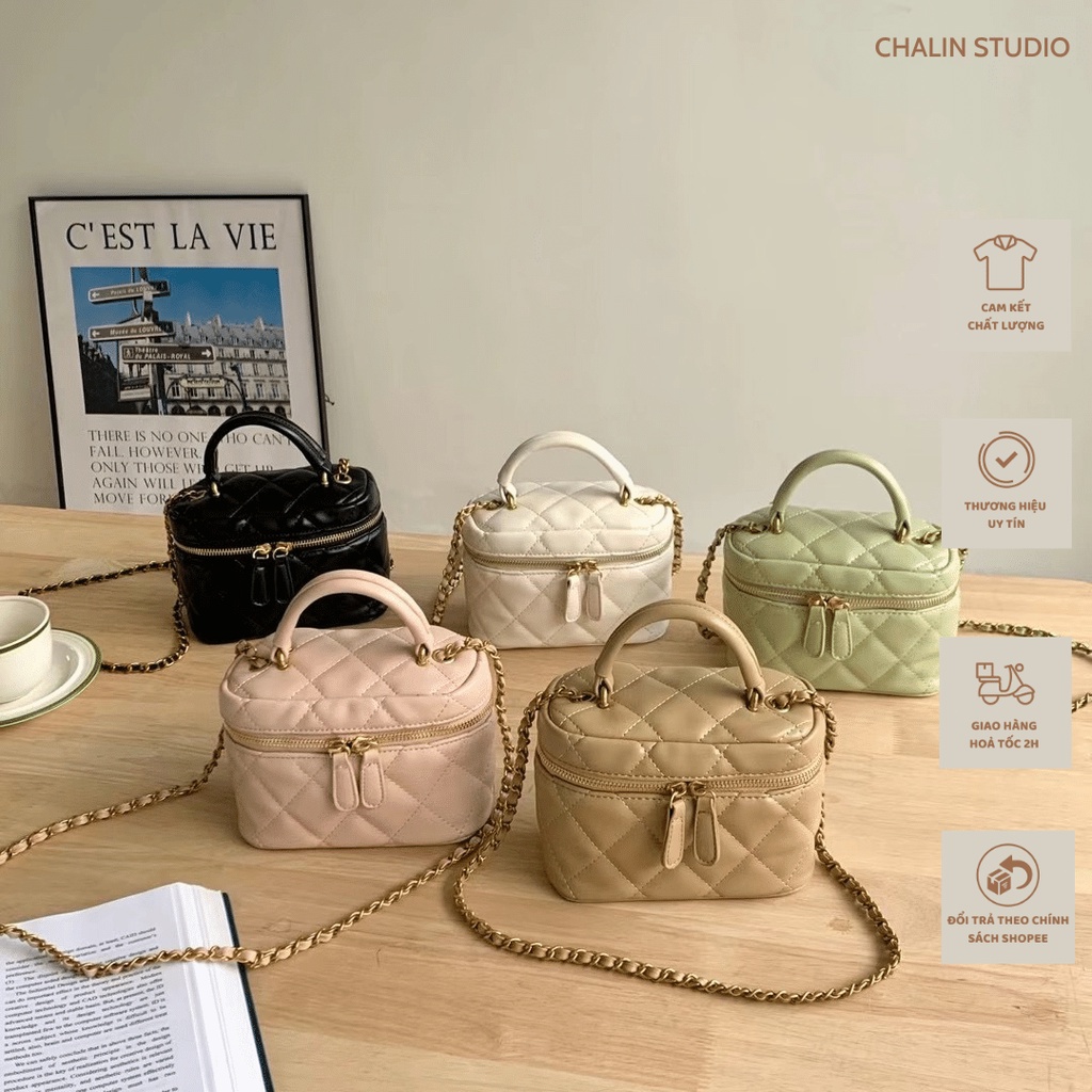 Túi hộp trám xích T-982, handbag trống trám quai phối da