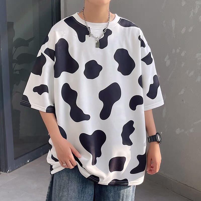 Áo Thun Tay Lở Unisex Loang Bò Sữa Chất Cotton Unisex Nam Nữ Form Rộng Hottrend basic tee phông oversize streetwear