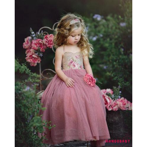 Đầm Xoè Tulle Hoạ Tiết Hoa Cho Bé Gái