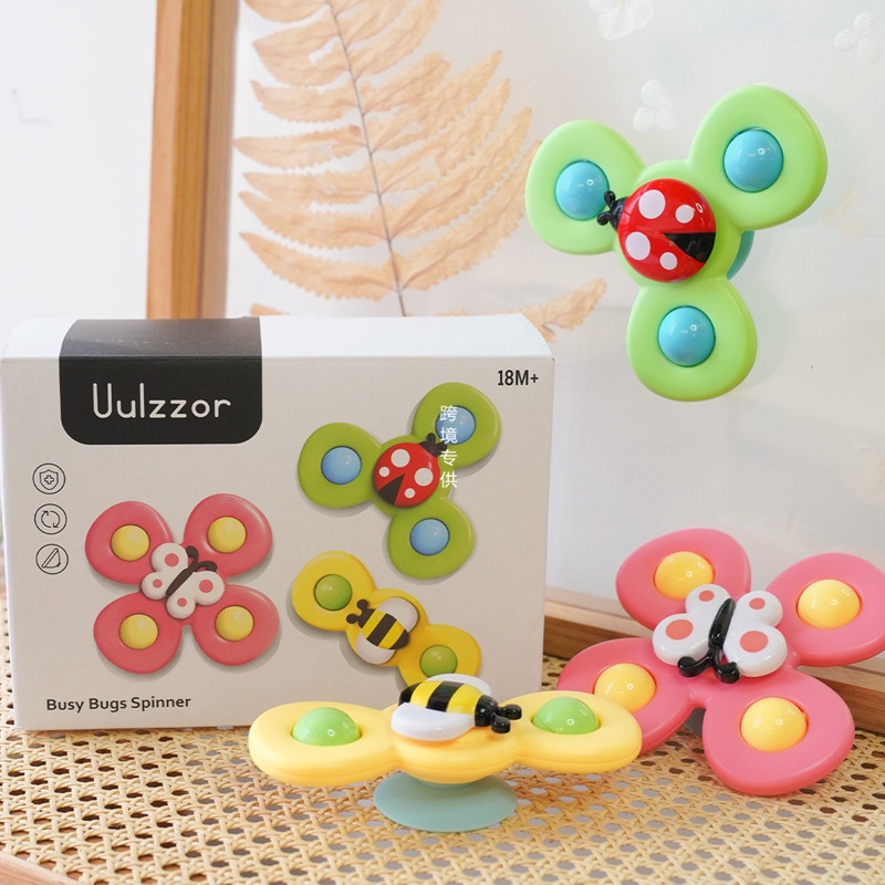 Set 3 đồ chơi con quay spinner Uulzzor hình côn trùng vui nhộn, chất liệu an toàn cho bé