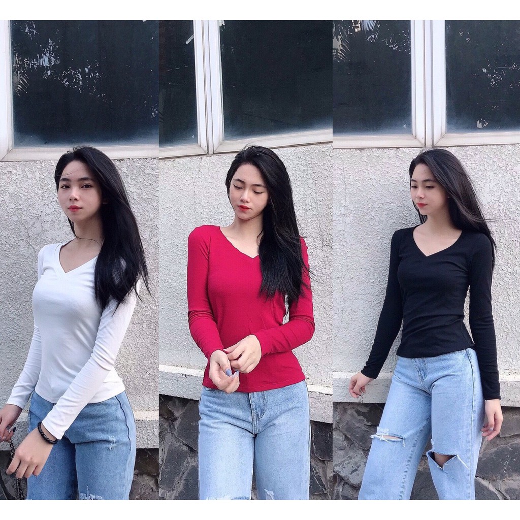 ÁO THUN NỮ TRƠN ÔM BODY CỔ TIM TAY DÀI – BASIC SHIRT 2