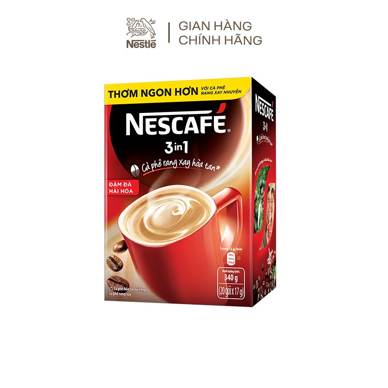 Cà phê rang xay hòa tan NESCAFÉ 3in1 Đậm đà hài hòa (Hộp 20 gói x 17g)