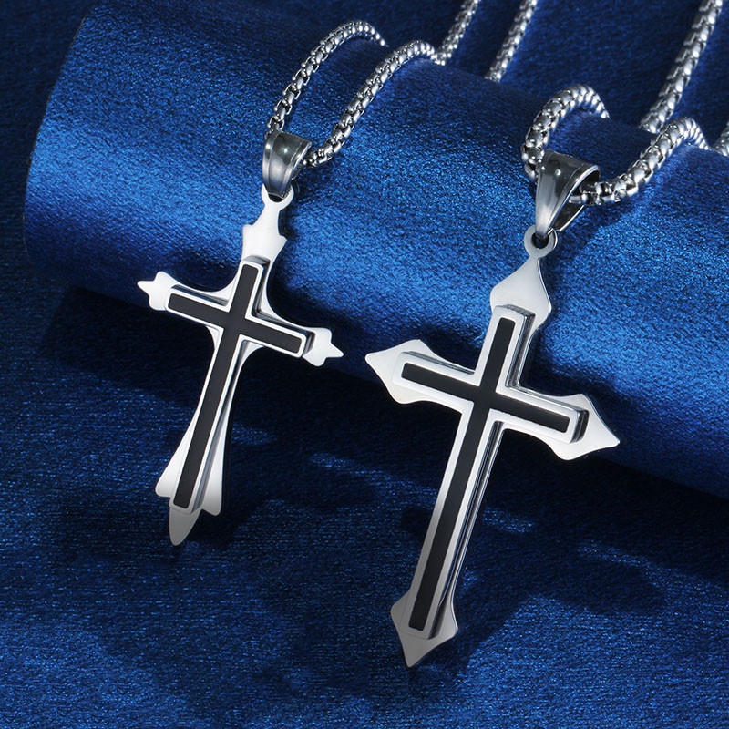 1 Vòng cổ Thép Titan Mặt Thánh Giá Chúa Jesus Phong Cách Hip Hop Cho Cặp Đôi