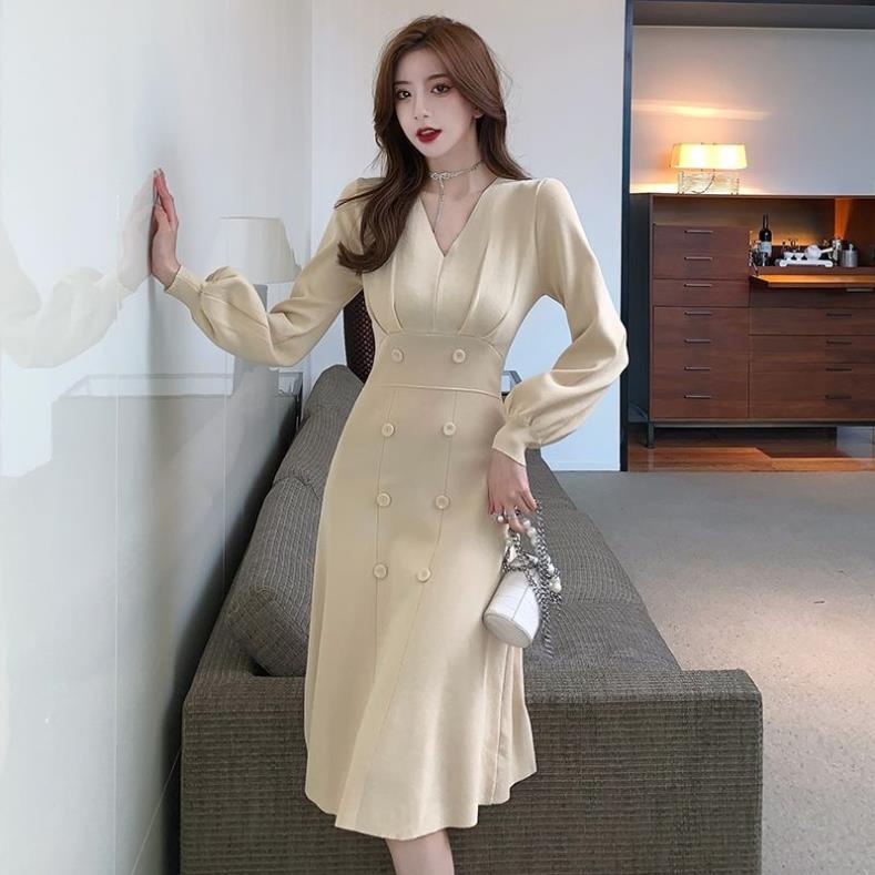 Váy len dáng dài cúc bọc giả hàng QCCC
