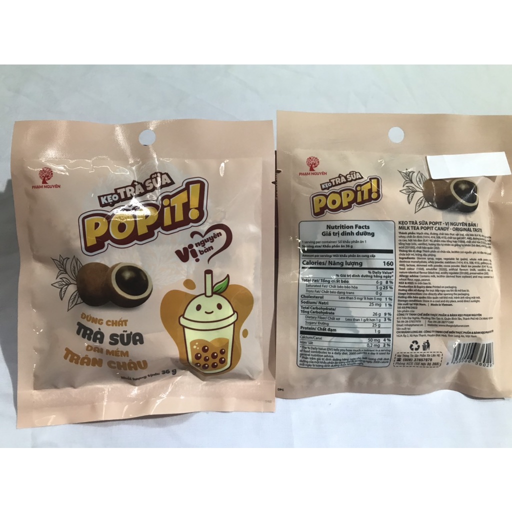 Kẹo Trà Sữa Trân Châu Milk Tea PoPit Candy (Gói 36g-nhỏ)