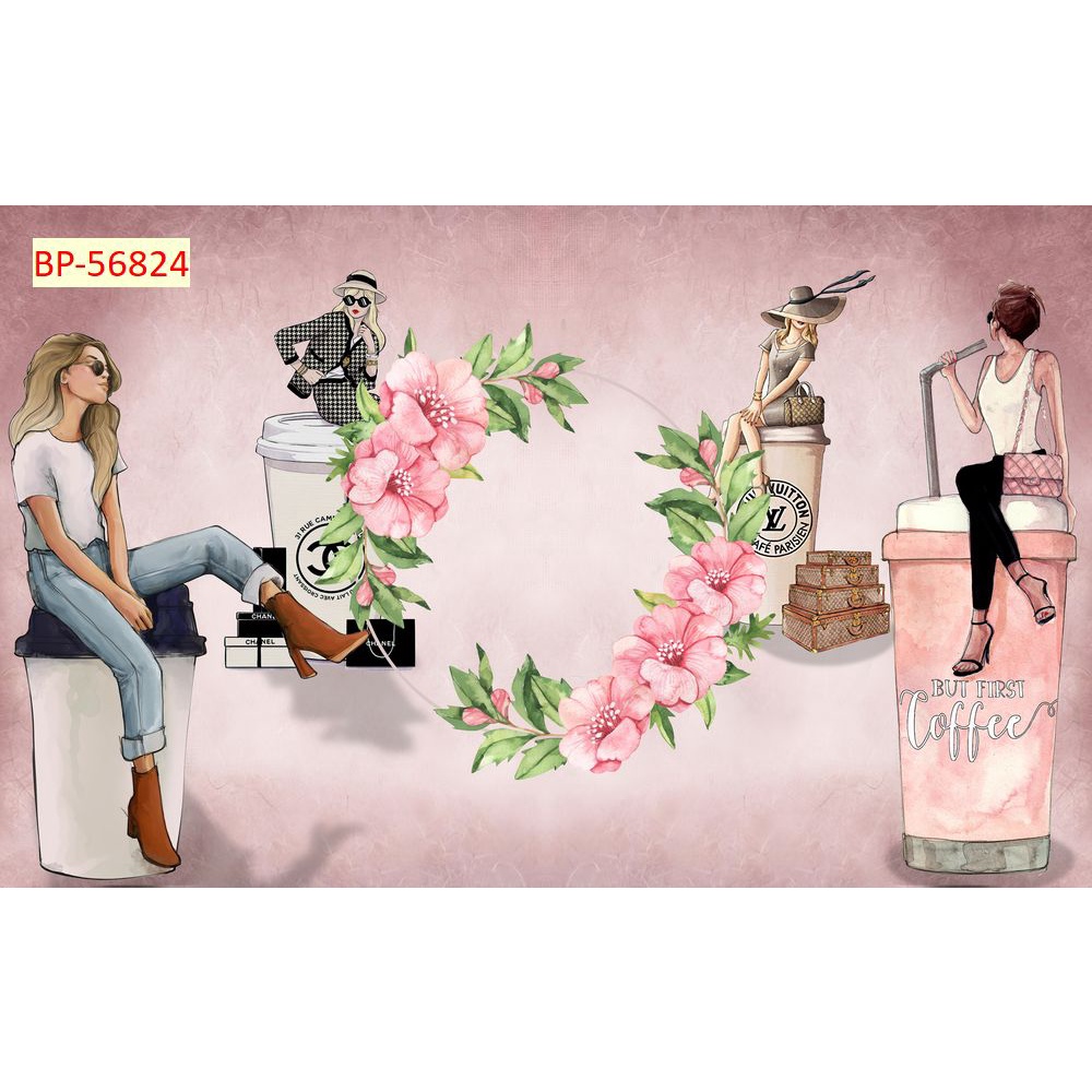 Tranh dán tường trang trí Quán Cafe, Trà Sữa, Trang Trí Cửa Hàng 3D