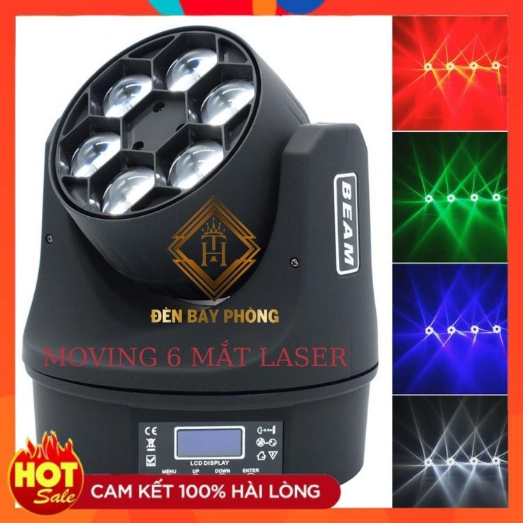 Đèn Moving 6 Mắt Có Laser Xoay 360 Độ Dùng Cho Sân Khấu, Bar, Karaoke