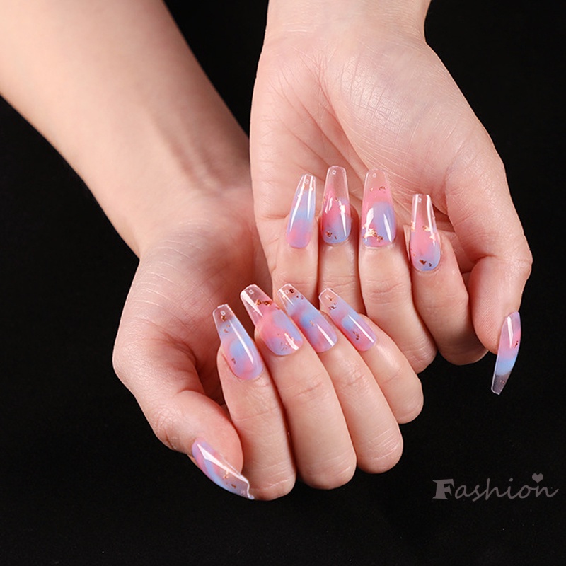 Set 24 Móng Tay Giả Màu Sắc Trung Bình Và Dài Kèm Keo Dán Tiện Lợi