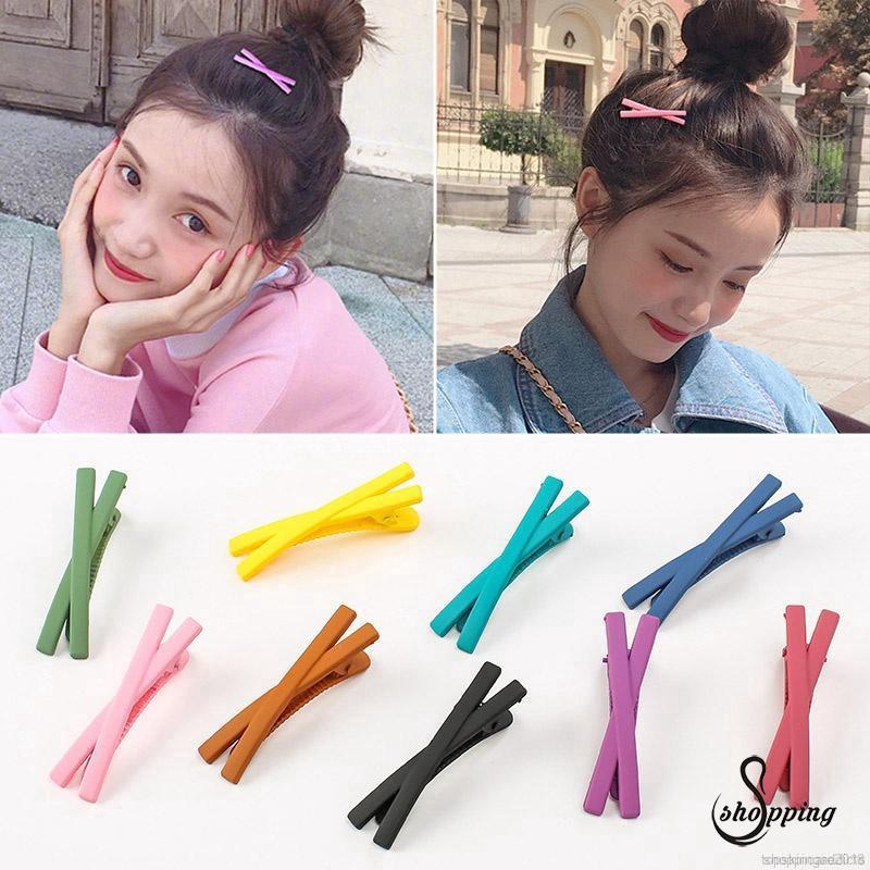 Kẹp tóc chéo màu kẹo mặt nhám thời trang Hàn Quốc