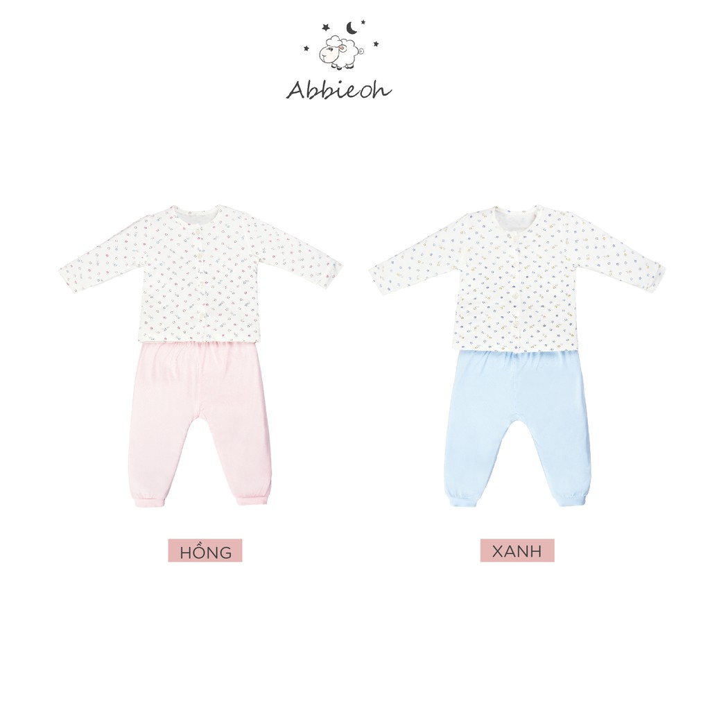 Bộ quần áo dài tay cài thẳng ABBIEOH chất liệu cotton in tràn sao cho bé trai và bé gái 0-9 tháng BO270 SS21
