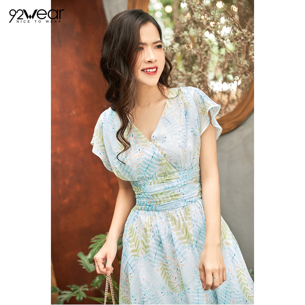 Đầm váy nữ dự tiệc 92WEAR đủ màu, đủ size, ngắn tay nhún eo DEW0960