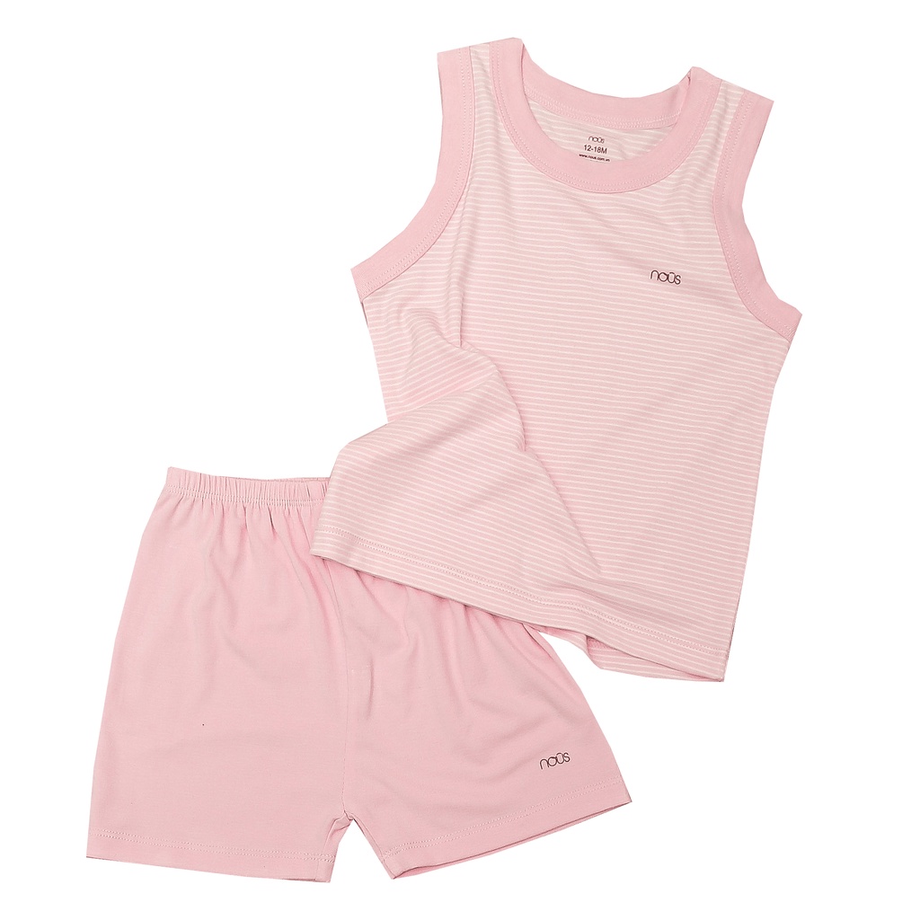 Bộ quần áo ba lỗ Nous Petit kẻ hồng nhạt trắng 6M, 9M, 12M, 18M - Monnie Kids