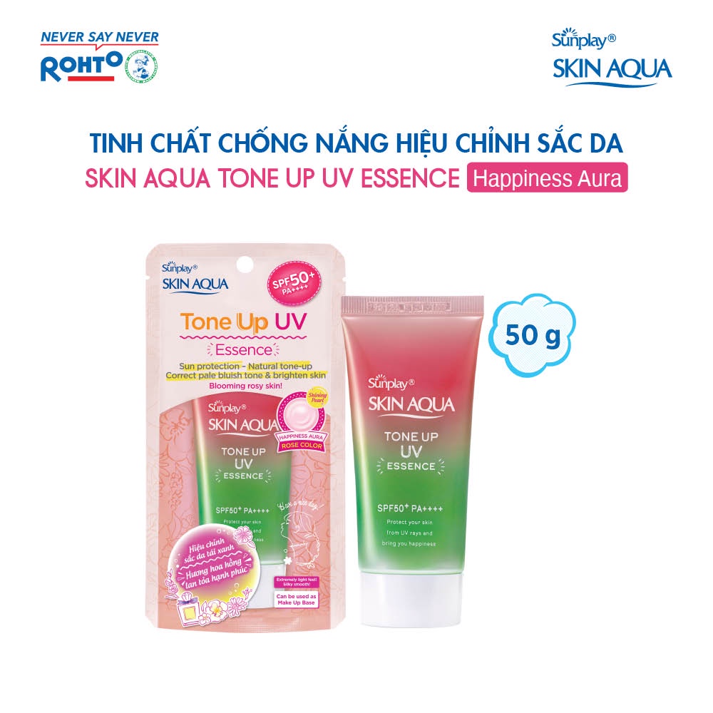 Tinh chất chống nắng nâng tông Sunplay Skin Aqua Tone Up UV Essence Happiness Aura (Rose)50g