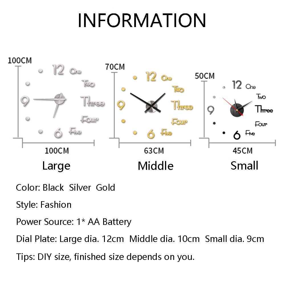 Đồng Hồ Dán Tường Tráng Gương Tự Dính Họa Tiết Chữ Và Số 3d Nhiều Màu Sắc Trang Trí Phòng Khách Diy