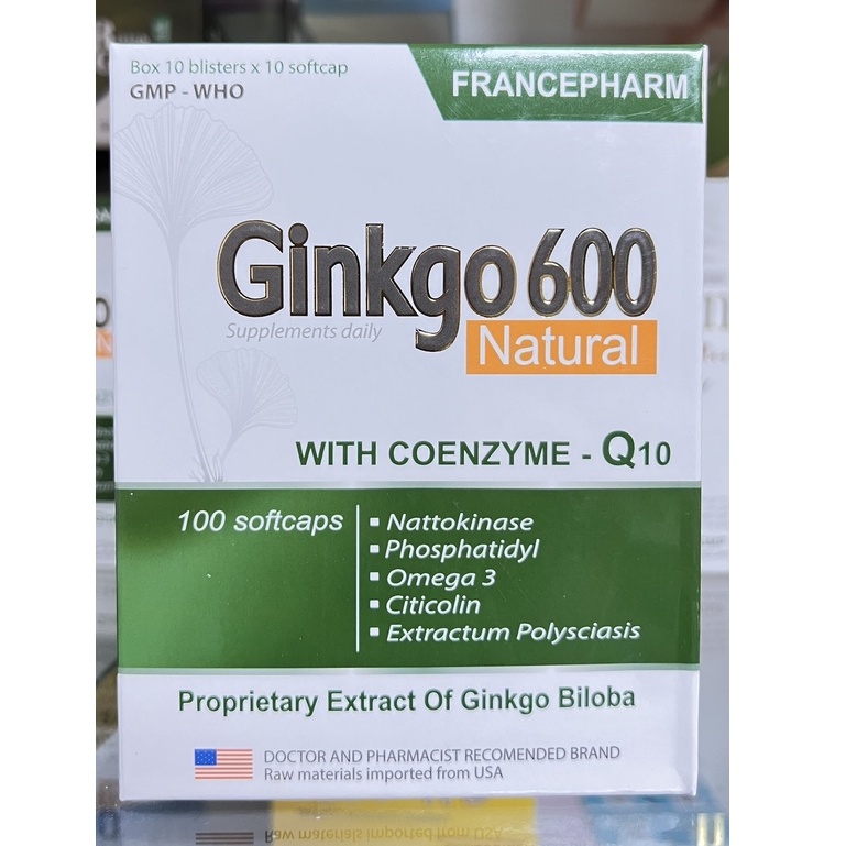 Viên bổ não Ginkgo 600 tăng cường trí nhớ, tăng cường máu đến não, hội chứng tiền đình,trí nhớ suy giảm.suckhoechomoinha
