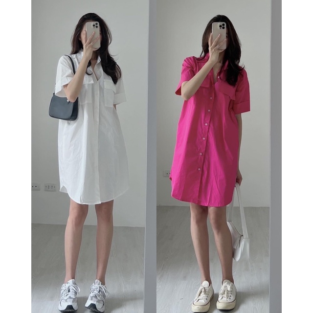 Váy sơ mi dáng dài trơn mã V05