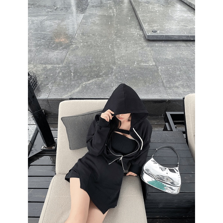 FORYOU / 2022 mới của phụ nữ béo có mũ trùm đầu quần váy áo len dây kéo có kích thước lớn Bộ đồ thể thao và ZBZ004