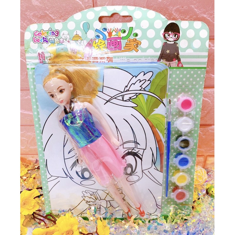 Bộ đồ chơi tô màu công chúa &amp; búp bê barbie 2 in 1