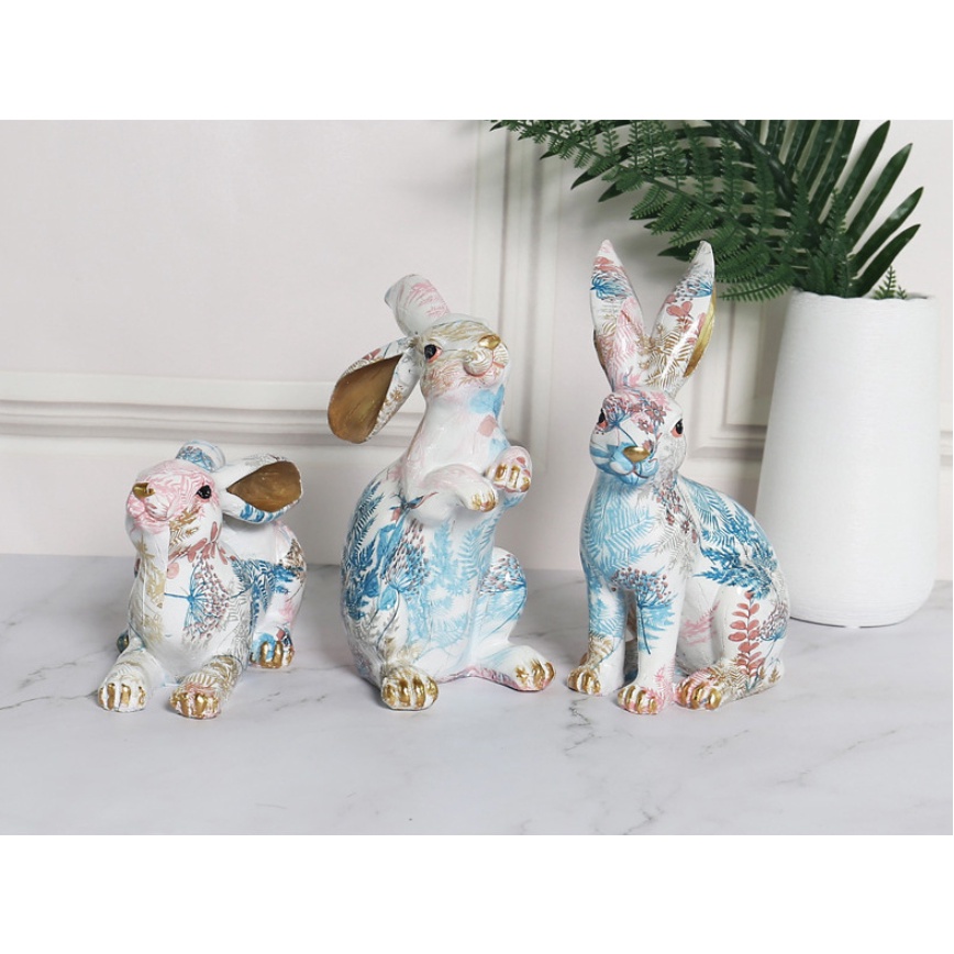 Tượng trang trí- tượng thỏ phục sinh in hoa dễ thương-trưng bày hoặc quà tặng