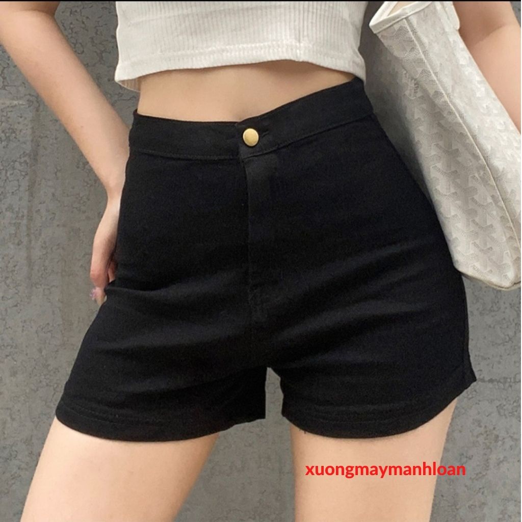 Quần short nữ Jean giấy cạp cao khóa trước siêu co giãn