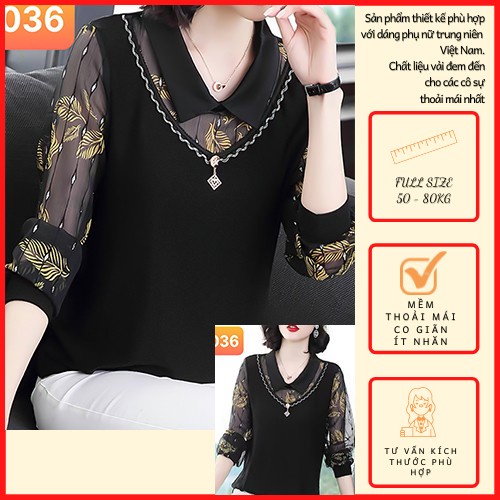 Áo kiểu phối tay tơ nữ u40 u50 mềm mịn co giãn tốt thấm hút mồ hôi cho bà cho mẹ thời trang trung niên Như Thủy L036