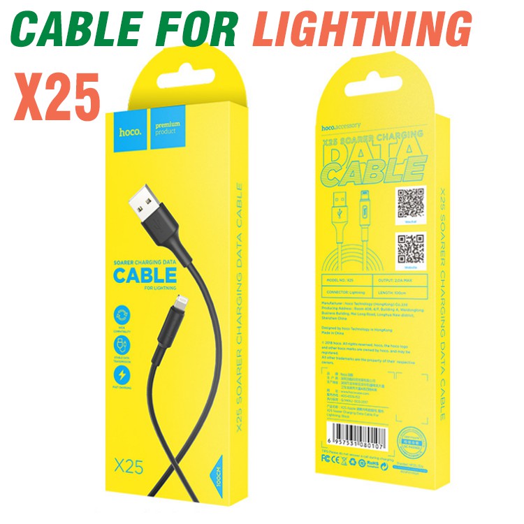 Cáp sạc nhanh điện thoại Hoco X25 cổng USB sang Lightning cho điện thoại và máy tính bảng Sạc nhanh 5V/ 2A
