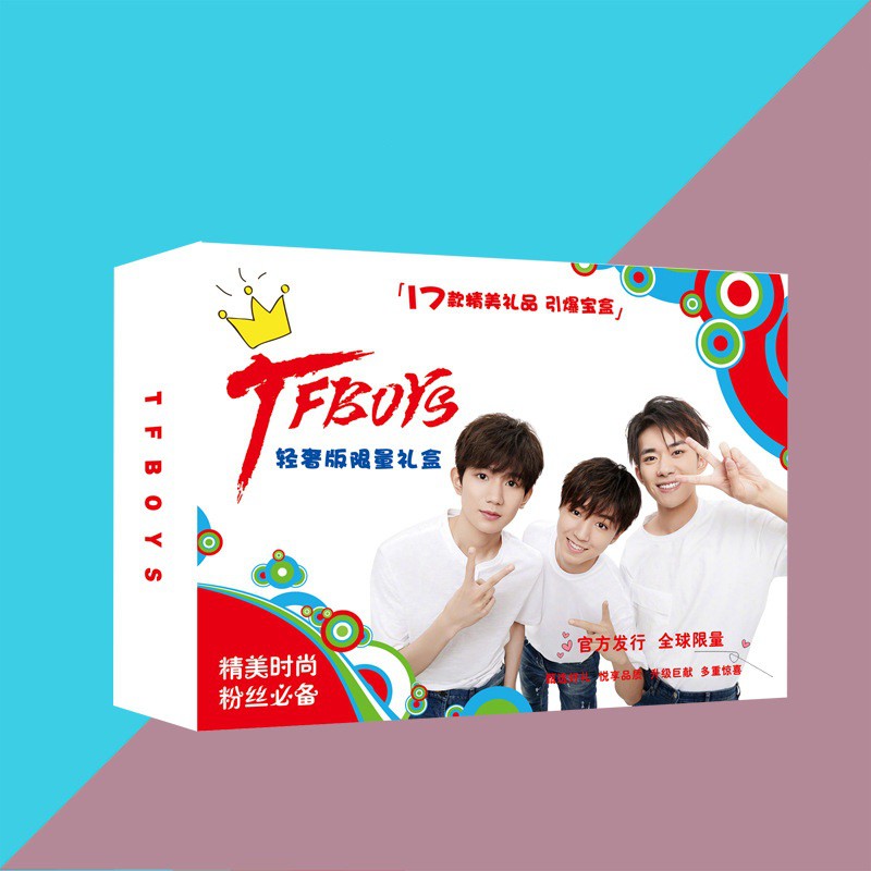 Hộp quà Tfboys có bình nước, ảnh dán, vòng tay, ảnh thẻ, postcard quà tặng xinh xắn dễ thương