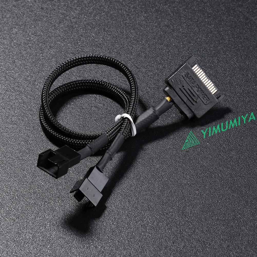 YI Sleeved SATA 15Pin to 2 Way 3Pin 4Pin Fan Power Adapter Extension Cable