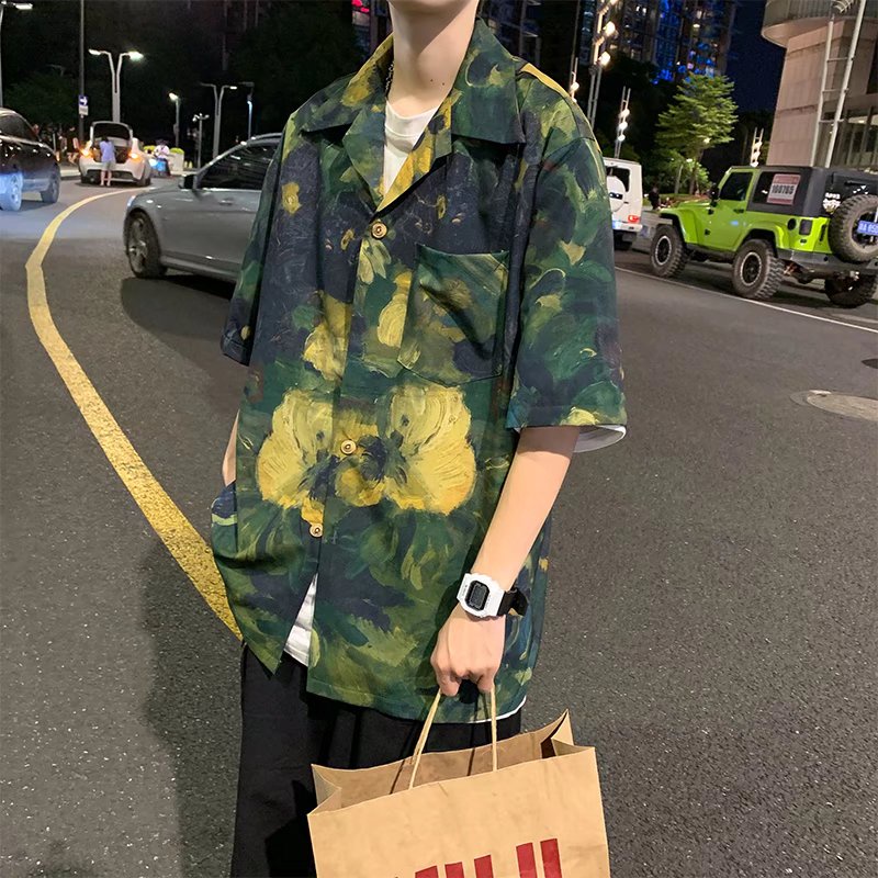 Áo Sơ Mi Đi Biển Tay Ngắn Dáng Rộng Phong Cách Retro Thời Trang Cho Nam Giới Có Size M-3xl