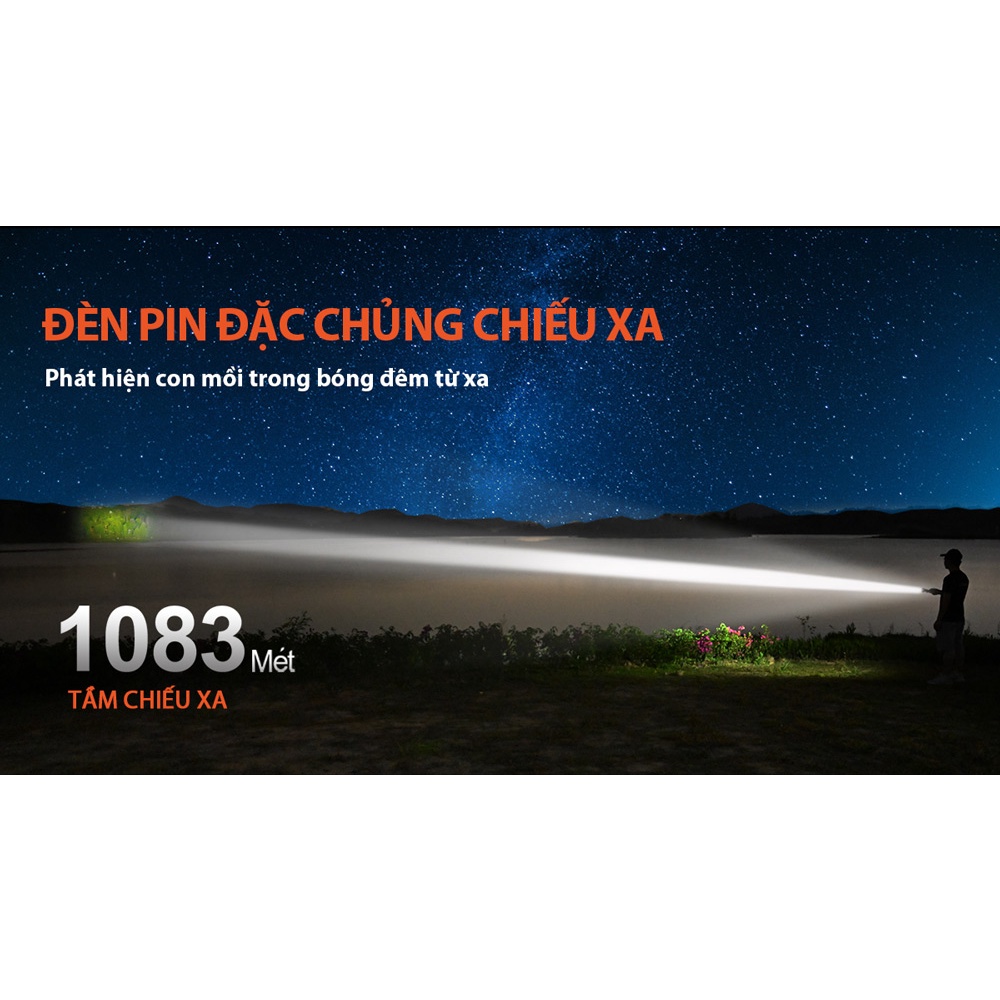 Đèn pin chiếu xa ACEBEAM L19 V2 TRẮNG độ sáng 2200 lumen chiếu xa 1083m LED SFT40 kèm pin sạc 21700
