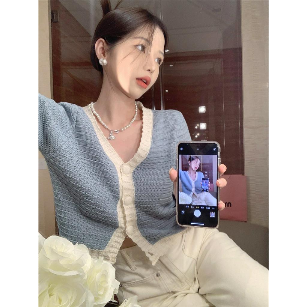 Áo Cardigan Dệt Kim Ngắn Cổ Chữ V Thời Trang Mùa Hè 52919 Cho Nữ