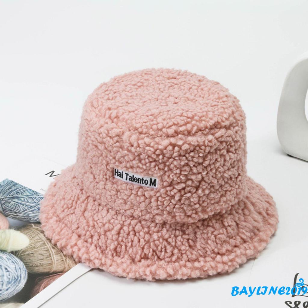 BAY- Mũ bucket vải lông cừu giữ ấm thường ngày (màu đỏ vàng, trắng, đen, hồng, xám)
