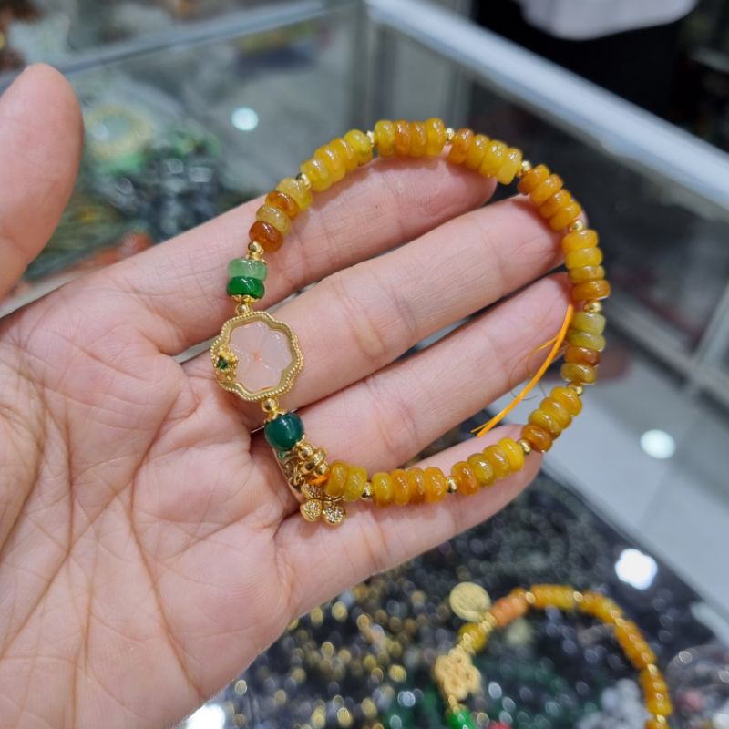 Vòng Tay Đa Màu Vàng C.Thạch Mix Charm Mạ Vàng