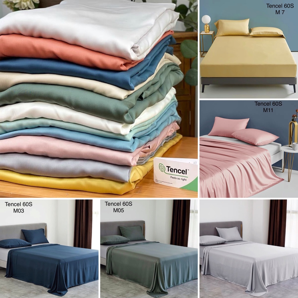 Bộ Ga Gối Lụa Tencel 60s 3 món, Ga Trải Giường Nhật Bản Trơn Màu - Mềm Mịn Mát