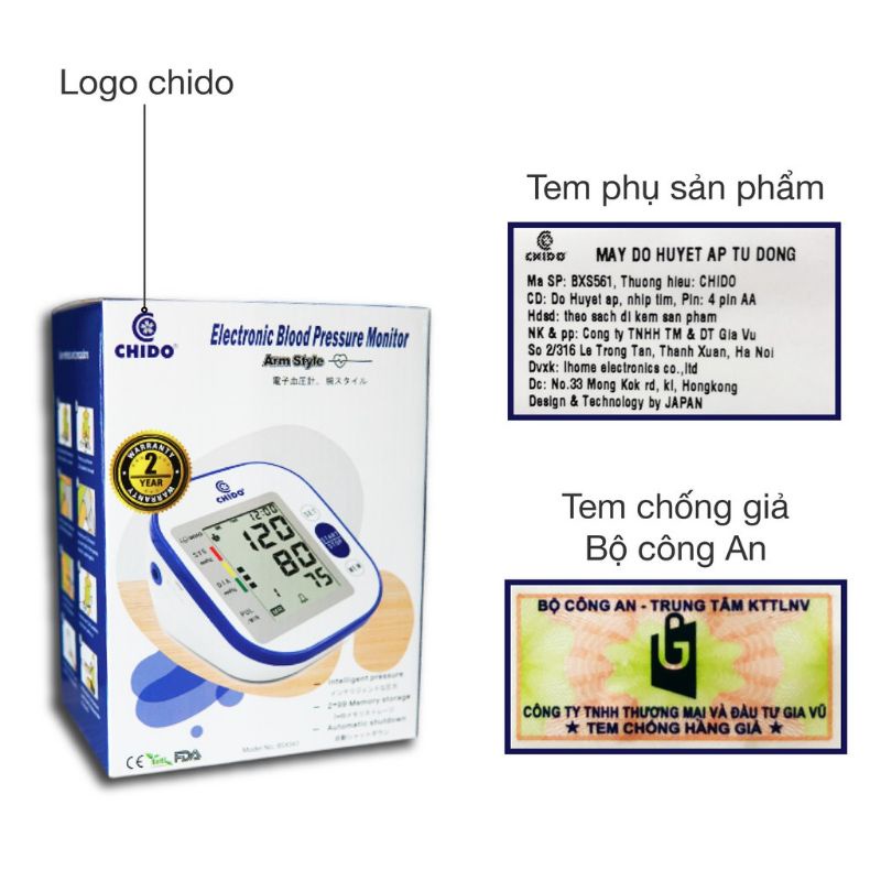 [Mã 44FMCGSALE1 giảm 10% đơn 250K] Máy Đo Huyết Áp Bắp Tay CHIDO Công nghệ Nhật Bản- Hàng Chính Hãng