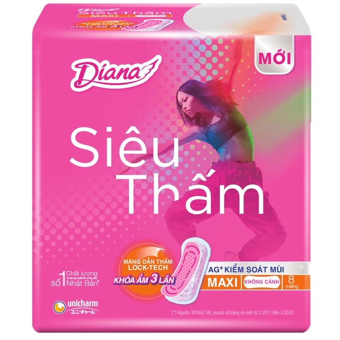 BĂNG VỆ SINH DIANA SIÊU THẤM MAXI 23cm ( 1gói 8 miếng)