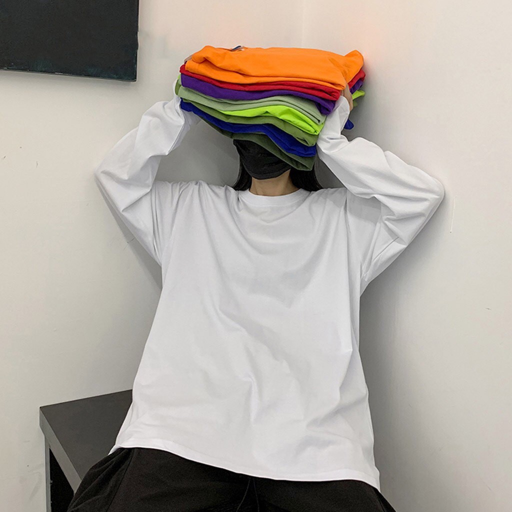 Áo phông nữ dài tay form rộng, áo thun nữ trơn rộng phong cách Hàn Quốc | BigBuy360 - bigbuy360.vn