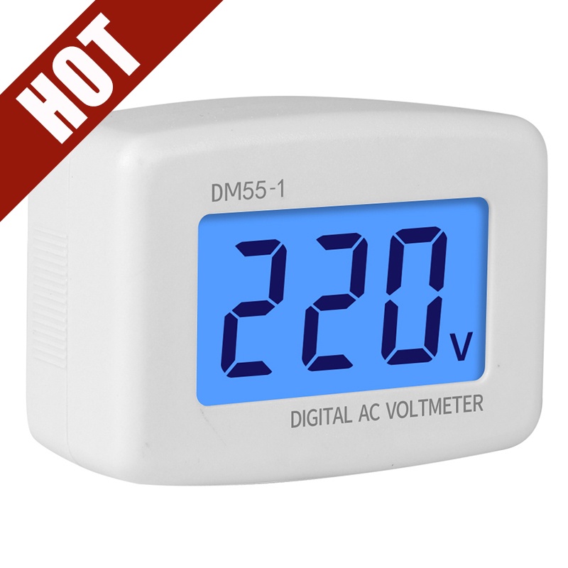 Vôn kế điện tử DM55-1 AC 80-300V đầu cắm EU US US điện áp 110-220V có màn hình LCD