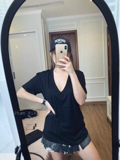 Áo thun giấy basic cổ tim