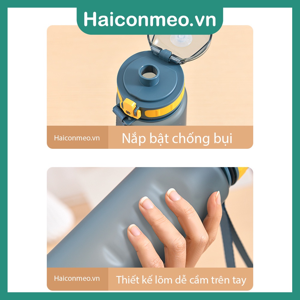 Bình nước thể thao Sport tập gym chạy bộ đánh cầu lông, 1000ml có quai