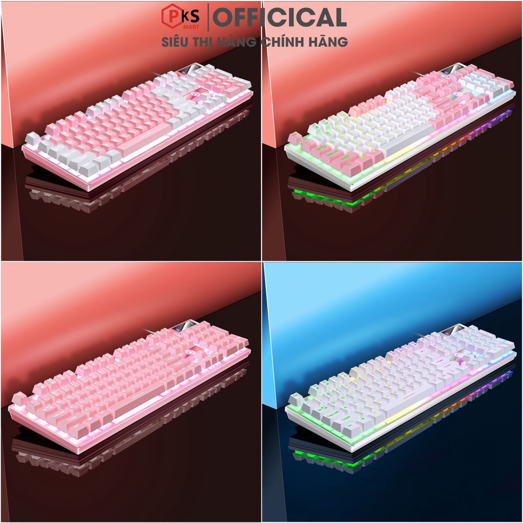 Bàn Phím Chuột Gaming Có Dây Giả Cơ YINOIAO K500 Và G15 LED Xuyên Chữ Cao Cấp Mix Màu Trắng Xanh Đen Nhám Hồng Tím