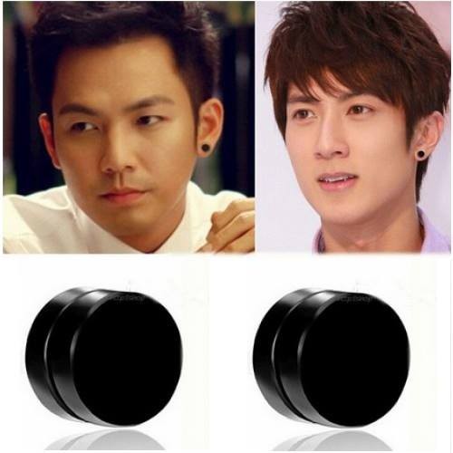 1 đôi bông tai nam châm inox cá tính nam nữ thời trang không cần bấm lỗ tai - 1 đôi khuyên tai nam châm hình tròn