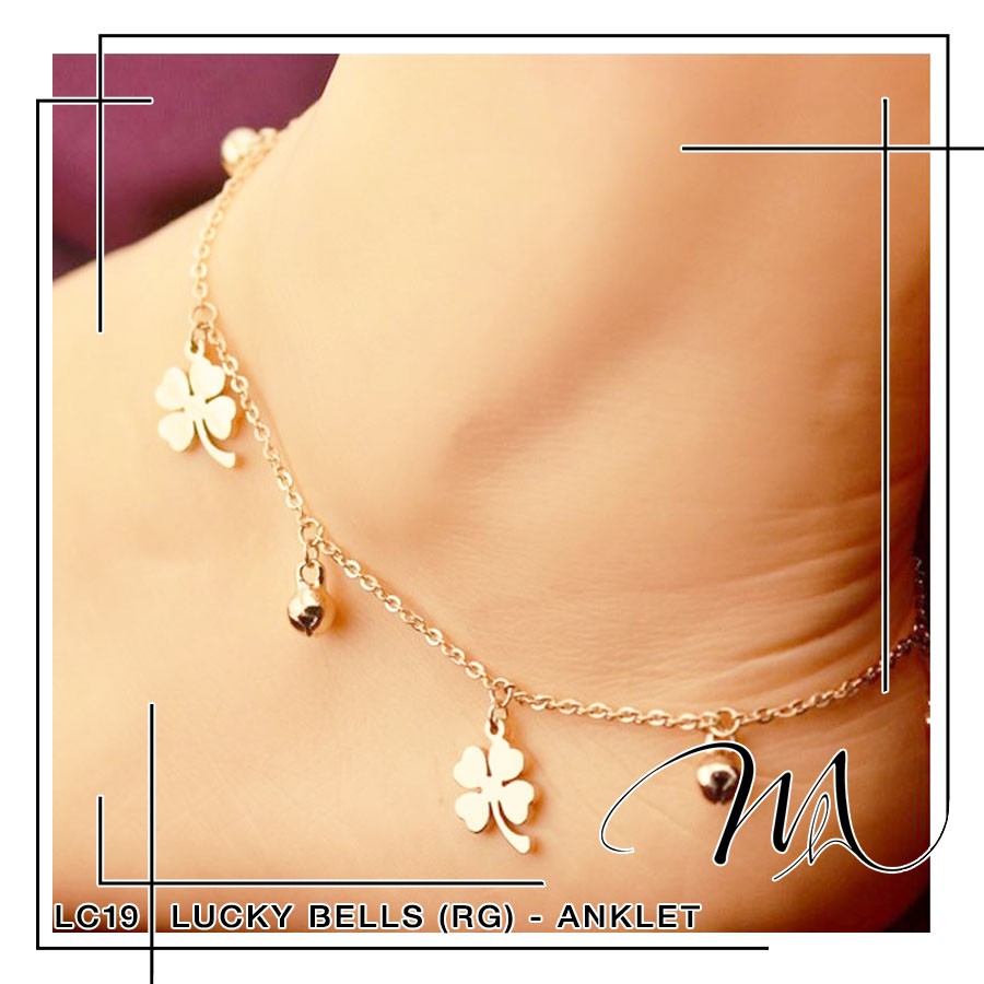 Lắc chân nữ có chuông lục lạc phối cỏ bốn lá may mắn dễ thương Titan không gỉ - LC19 | BigBuy360 - bigbuy360.vn