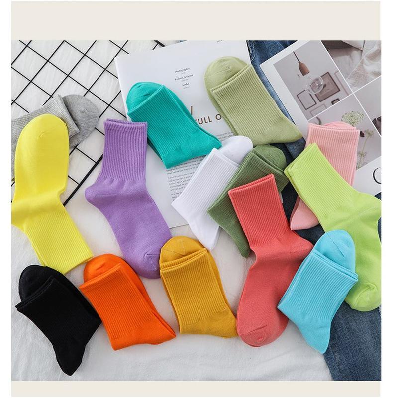 Set 5 đôi Tất cao cổ nữ cotton phong cách Vintage Hàn Quốc, vớ nhún cao cổ nữ nhiều màu