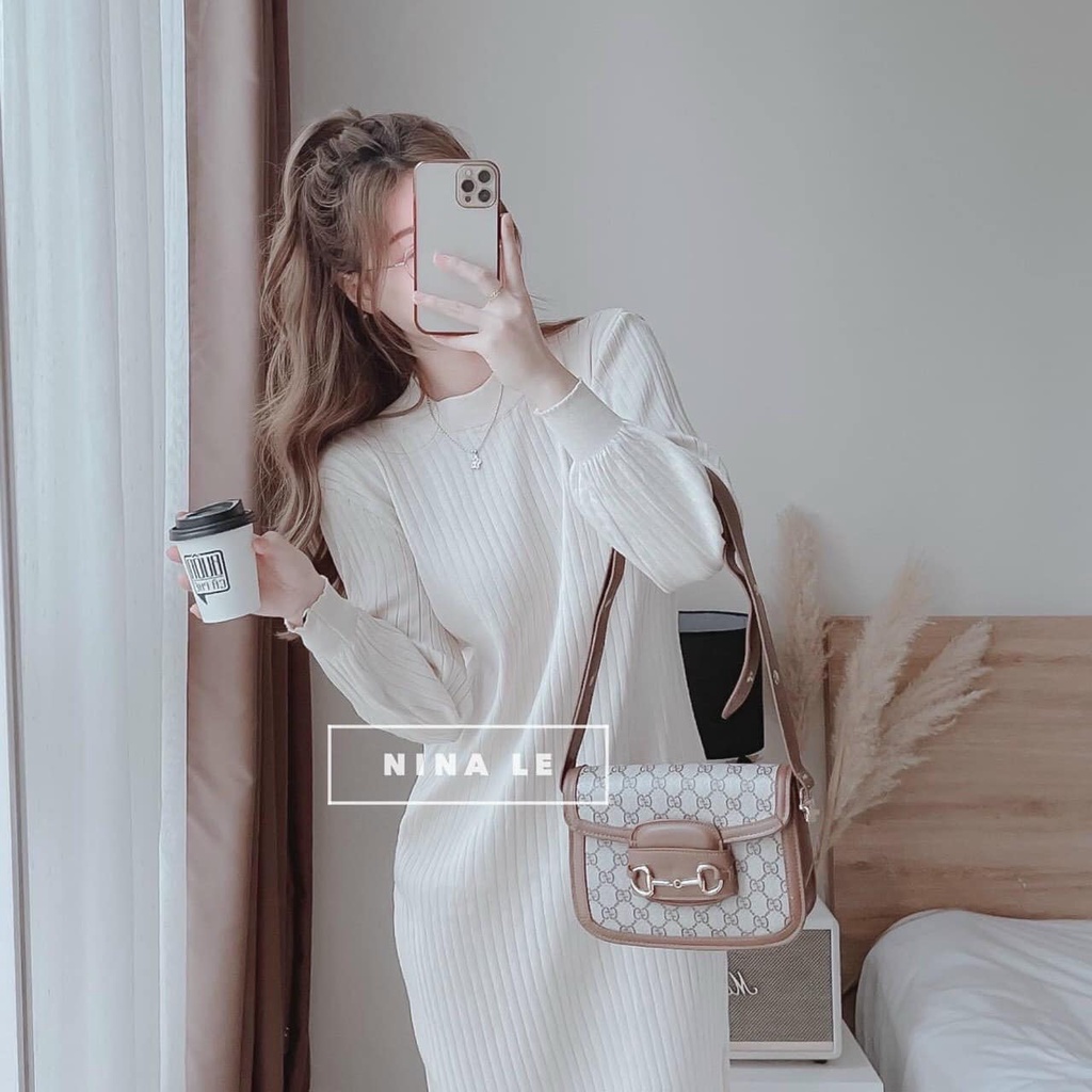 Váy dáng suông THUN GÂN tay dài 3 màu 🖤 KÈM VIDEO TỰ QUAY 🖤